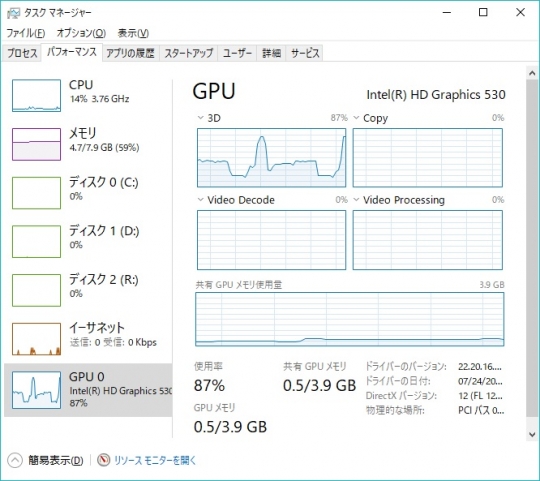 GPU使用率_PSPエミュレータープレイ時