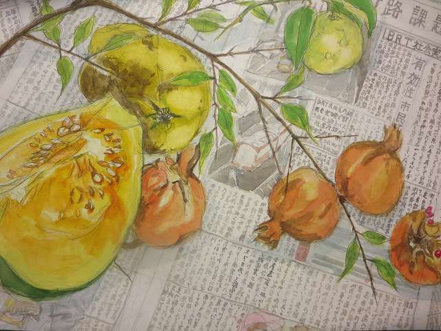 冬野菜　「収　穫」　　新潟テルサ水彩画教室28年度後期第2回目の課題
