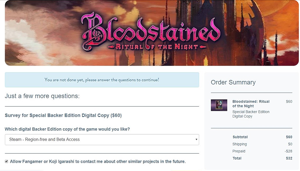 Bloodstained：出資額変更